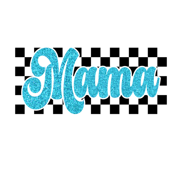 Glitter Retro Blue Mama DTF (direct-to-film) Transfer