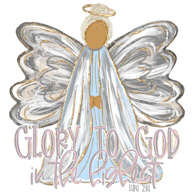 Glory to God Angel in Silver DTF (direct-to-film) Transfer