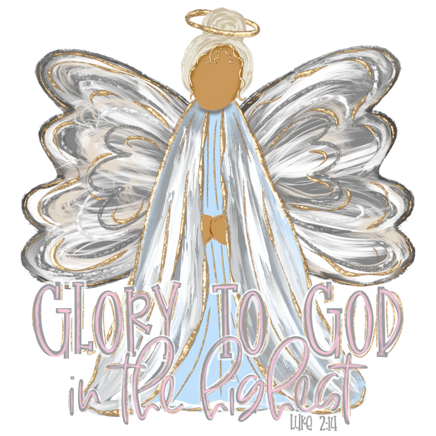 Glory to God Angel in Silver DTF (direct-to-film) Transfer