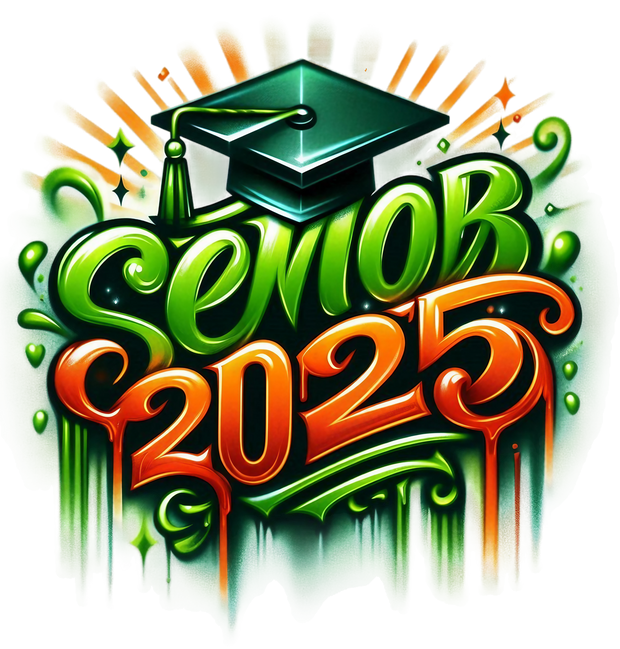 Glowing Senior 2025 Airbrushed Orange and Green DTF (direct-to-film) Transfer