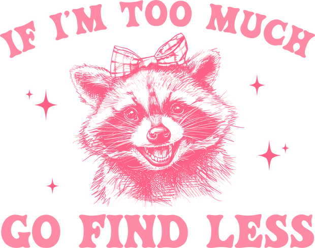 Go Find Less Raccoon in Pink DTF (direct to film) Transfer