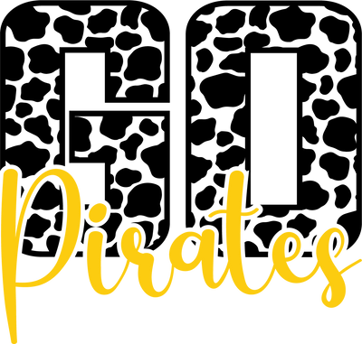 Go Pirates Yellow and Cow Print Font Sports DTF (direct-to-film) Transfer