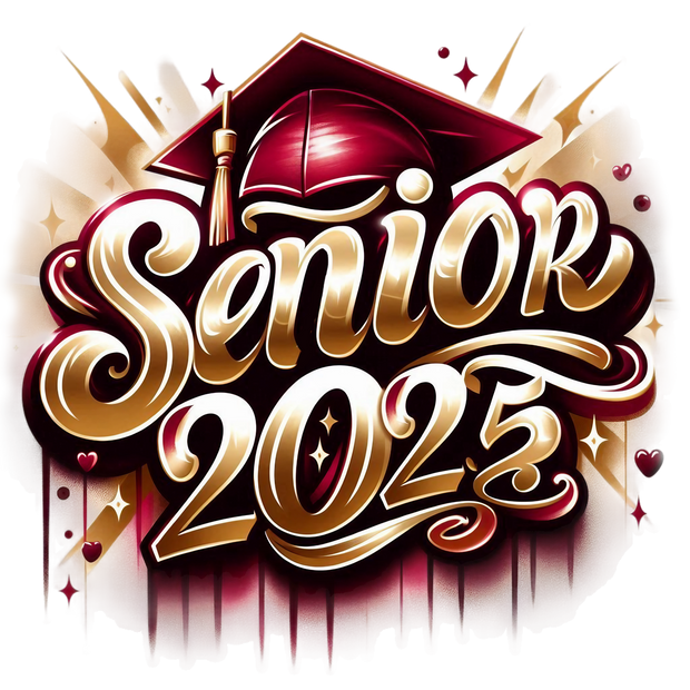 Gold Senior 2025 Airbrushed Maroon Drip DTF (direct-to-film) Transfer