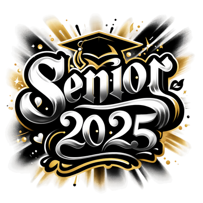 Gold and Black Senior 2025 Airbrushed DTF (direct-to-film) Transfer