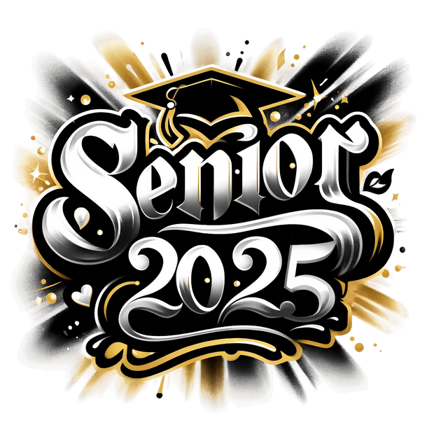 Gold and Black Senior 2025 Airbrushed DTF (direct-to-film) Transfer