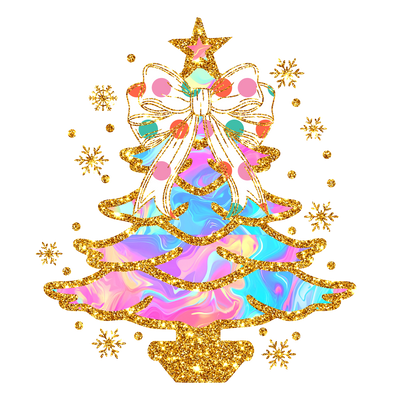 Golden Christmas Tree Polka Dot Bow DTF (direct-to-film) Transfer