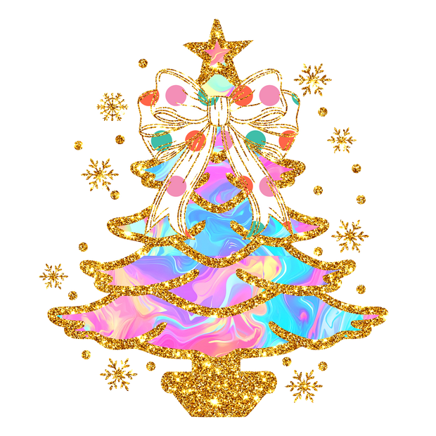 Golden Christmas Tree Polka Dot Bow DTF (direct-to-film) Transfer