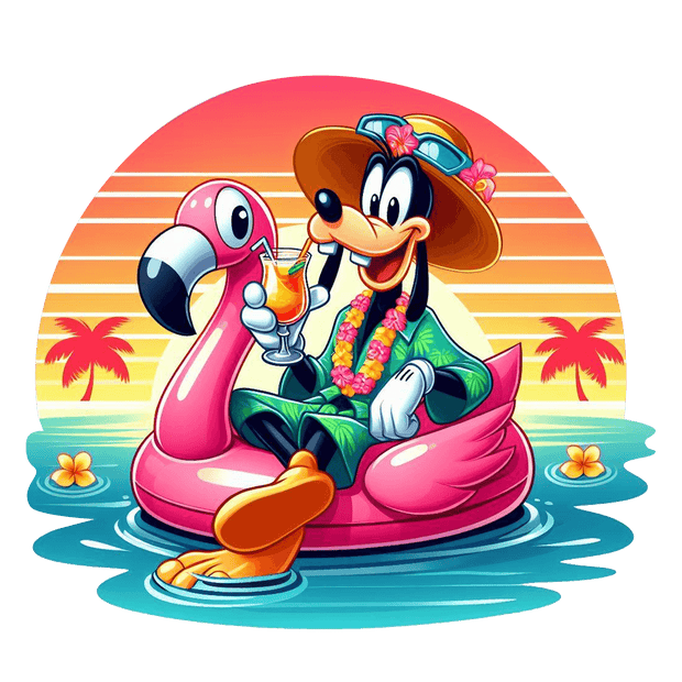 Goofy in Flamingo Float DTF (direct-to-film) Transfer