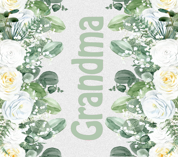 Grandma With Green Leaf Garland And White Floral UV-DTF 20 oz Skinny Tumbler Wrap