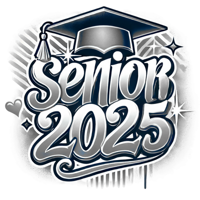 Gray and White Senior 2025 Airbrushed DTF (direct-to-film) Transfer