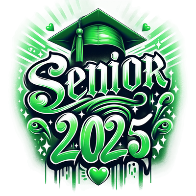 Green Cap & Tassel Senior 2025 Airbrushed DTF (direct-to-film) Transfer