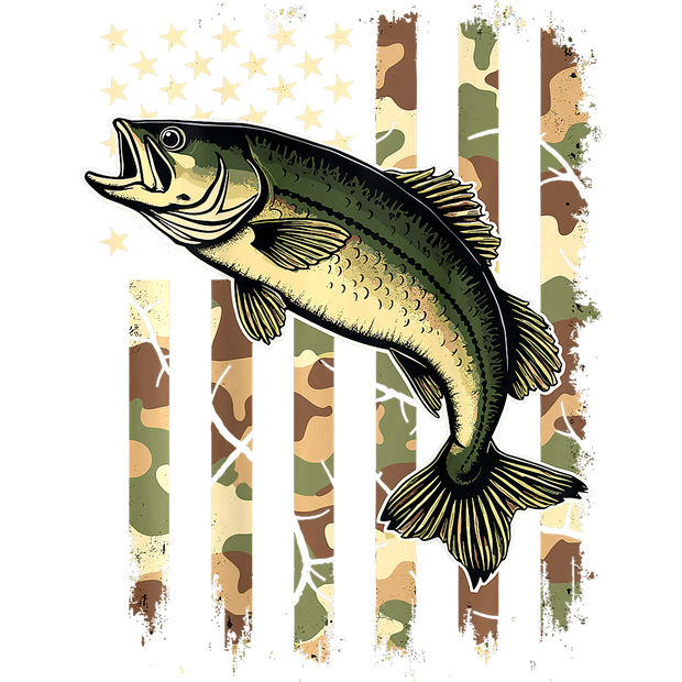 Green Fish on Camo Flag DTF (direct-to-film) Transfer