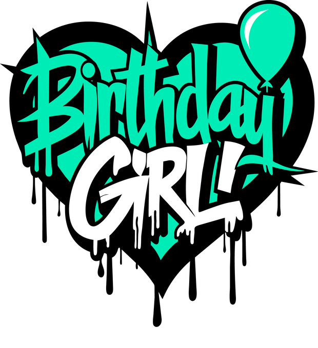 Green Heart Color Drip Birthday Girl DTF (direct-to-film) Transfer