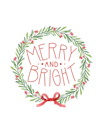 Green Wreath Merry & Bright DTF (direct-to-film) Transfer