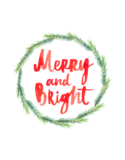 Green Wreath Red Merry & Bright DTF (direct-to-film) Transfer