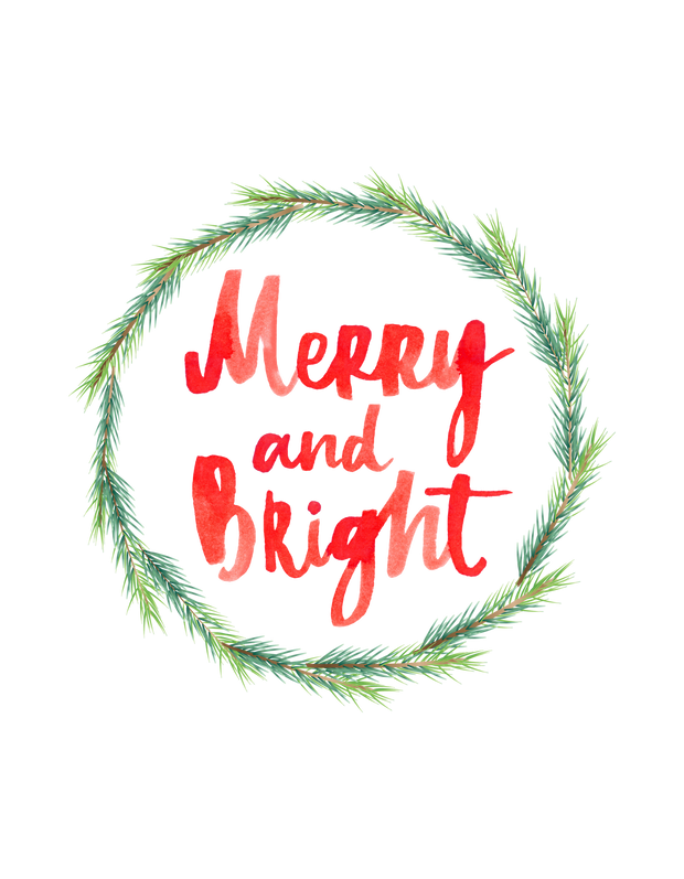 Green Wreath Red Merry & Bright DTF (direct-to-film) Transfer