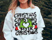 Grinch Christmas Faux Glitter Heart Fingers Direct to Film DTF Transfer - Twisted Image Transfers