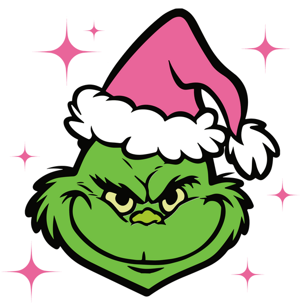 Grinch Face with Pink Hat Direct to Film DTF Transfer - Twisted Image Transfers