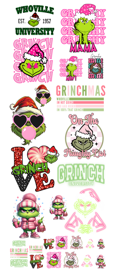 Grinchy Grinch 60" DTF Ready to Ship Gang Sheet with Multiple Sized Designs