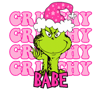 Grinchy Grinchy Grinchy Babe Pink Christmas DTF (direct-to-film) Transfer