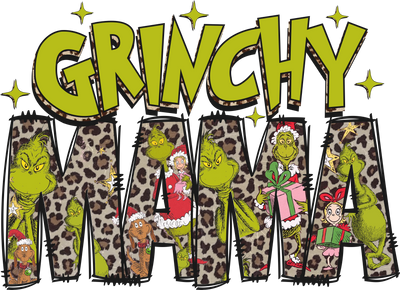 Grinchy Mama Green With Leopard Print Christmas DTF (direct-to-film) Transfer