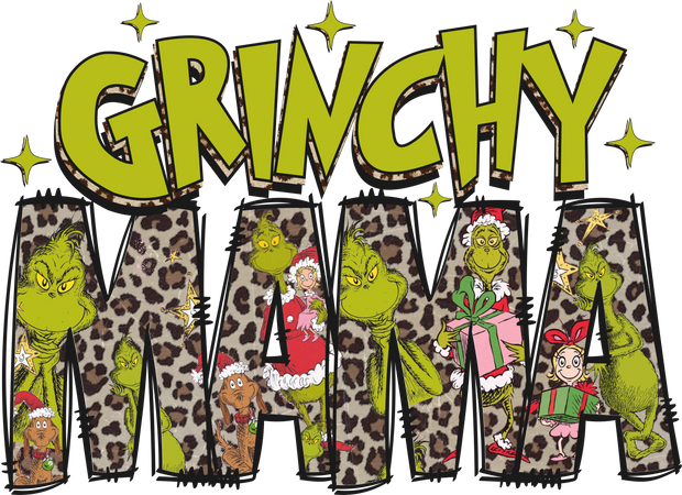 Grinchy Mama Green With Leopard Print Christmas DTF (direct-to-film) Transfer