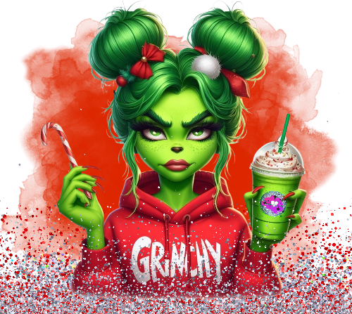 Grinchy Peppermint Girl Christmas DTF (direct-to-film) Transfer