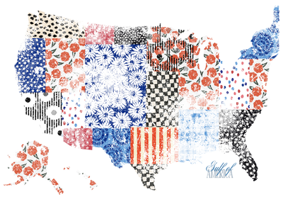 Gulf of America Map  In Red White And Blue Stars and Stripes DTF (direct-to-film) Transfer