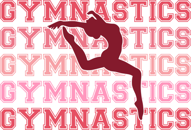 Gymnastics In Multi Color Pink Font With Pink Silhouette DTF (direct-to-film) Transfer