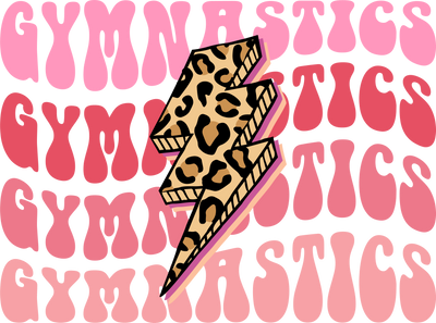 Gymnastics In Pink Font  With Leopard Skin Thunderbolt DTF (direct-to-film) Transfer