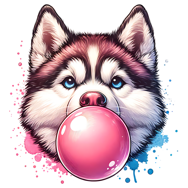 HUSKY BLOWING A BUBBLE DTF (direct-to-film) Transfer