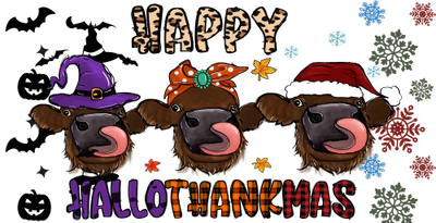 Hallothanksmas -Cow Happy Hallothanksmas 16oz UV DTF Libby Cup Wrap