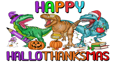 Hallothanksmas -Dinosaur Happy Hallothanksmas 16oz UV DTF Libby Cup Wrap