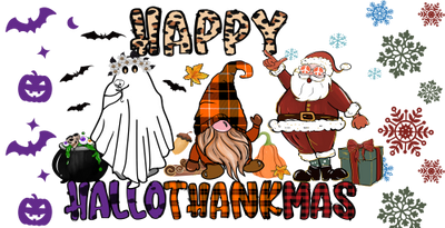 Hallothanksmas -Gnomes - Ghost -  Santa Claus Happy Hallothanksmas 16oz UV DTF Libby Cup Wrap