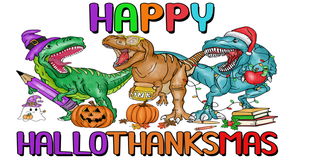 Hallothanksmas Dinosaur Happy Hallothanksmas 16oz UV DTF Libby Cup Wrap