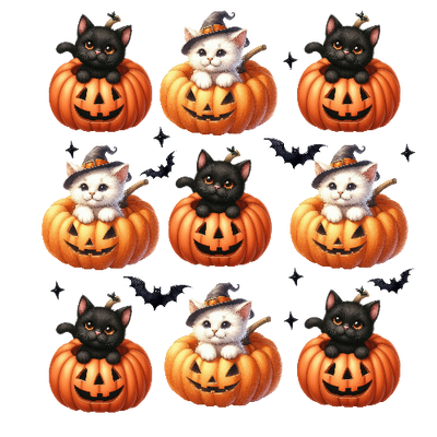 Halloween Coquette Cats With Pumpkins DTF (direct-to-film} Transfer