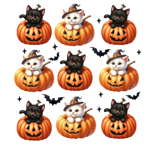 Halloween Coquette Cats With Pumpkins DTF (direct-to-film} Transfer