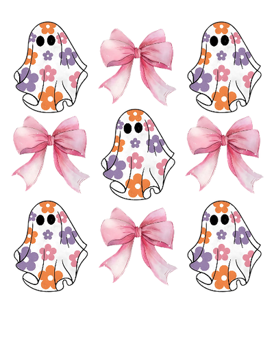 Halloween Coquette Flower Power Ghost With Bow DTF (direct-to-film) Transfer