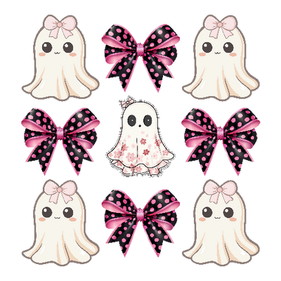 Halloween Coquette Ghost With Pink And Black Bow DTF (direct-to-film) Transfer