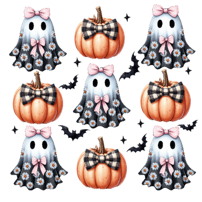 Halloween Coquette Ghost With Pumpkin Flower DTF (direct-to-film) Transfer