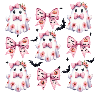 Halloween Coquette Ghost With Tie Bow Pink DTF (direct-to-film) Transfer