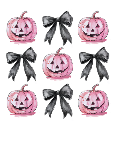 Halloween Coquette Jack O_Lantern Pumpkin With  Bow Pink And Black DTF (direct-to-film) Transfer