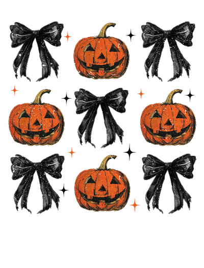 Halloween Coquette Jack O_Lantern With Bow DTF (direct-to-film) Transfer