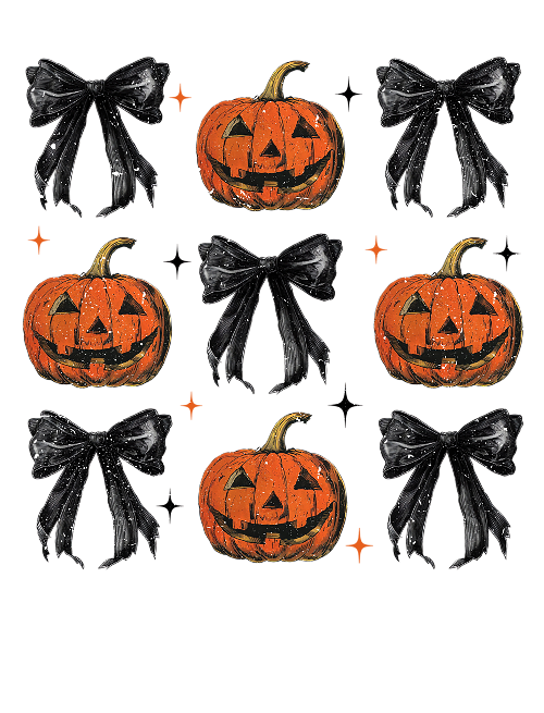 Halloween Coquette Jack O_Lantern With Bow DTF (direct-to-film) Transfer