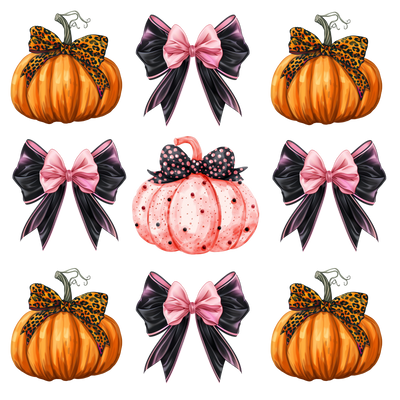 Halloween Coquette Pumpkin With Black Tie Bow DTF (direct-to-film) Transfer