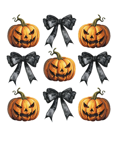 Halloween Coquette Pumpkin With Bow Black 1 DTF (direct-to-film) Transfer