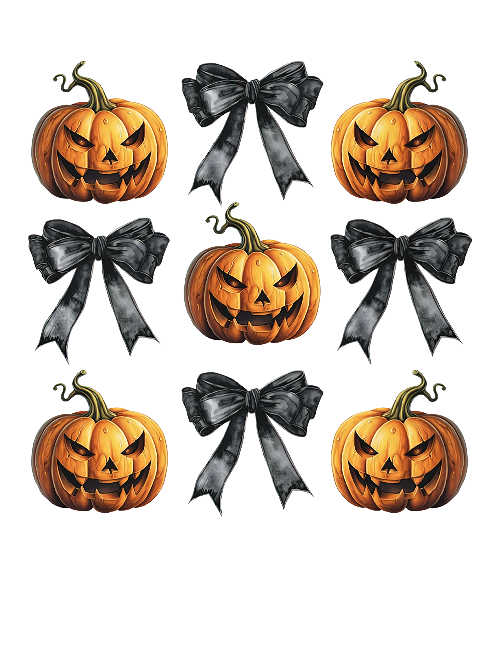 Halloween Coquette Pumpkin With Bow Black 1 DTF (direct-to-film) Transfer