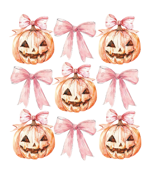 Halloween Coquette Pumpkin With Bow Pink 1 DTF (direct-to-film) Transfer