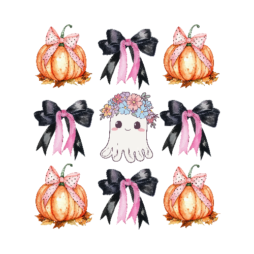 Halloween Coquette Pumpkin With Pink And Black Bow DTF (direct-to-film) Transfer