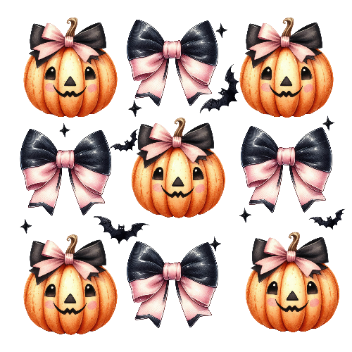 Halloween Coquette Pumpkin With Pink Bow DTF (direct-to-film) Transfer